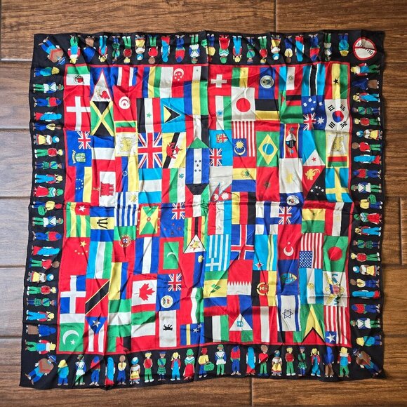 Silk World Flags Children NO Diabetes 100% Silk Colorful Square Scarf Gifts - Picture 1 of 7